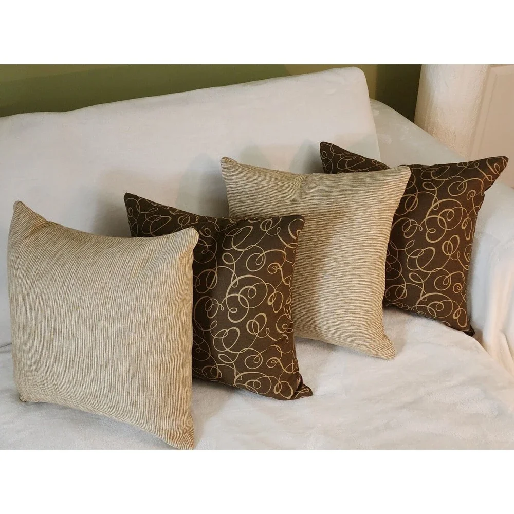 2 -‎ Roth & Tompkins Woven 20x20 Throw Pillow Covers Zippered Toffee Damask NEW